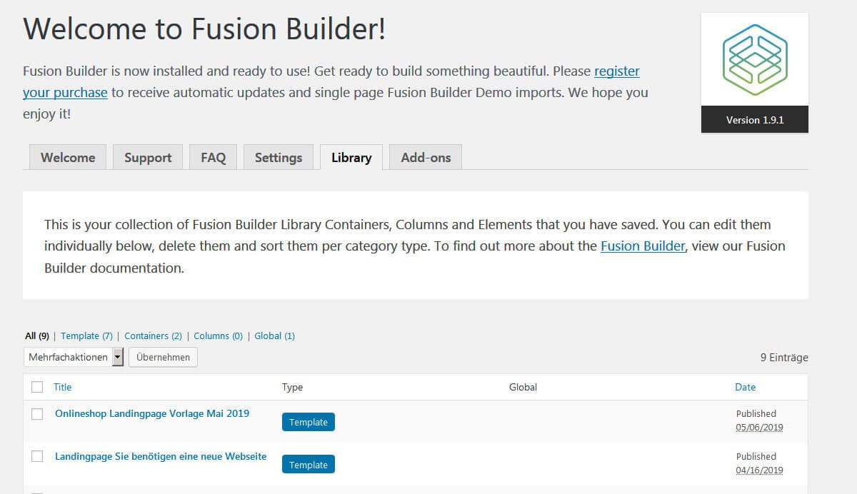Avada Fusion Builder Library